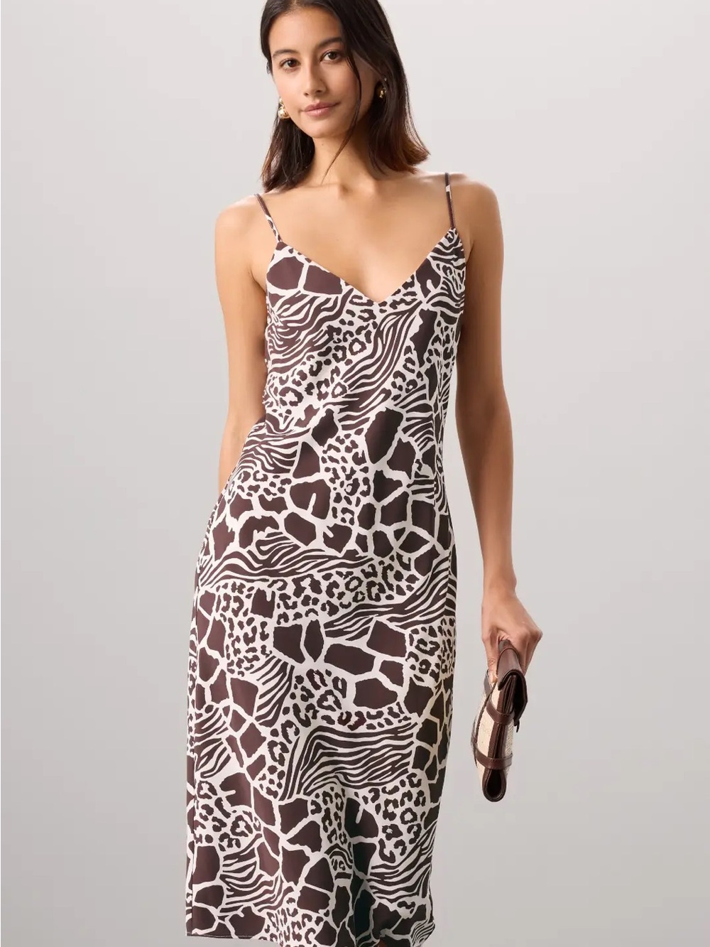 Adam Lippes x Rent the Runway - Brown and White Animal-Print Midi Slip Dress